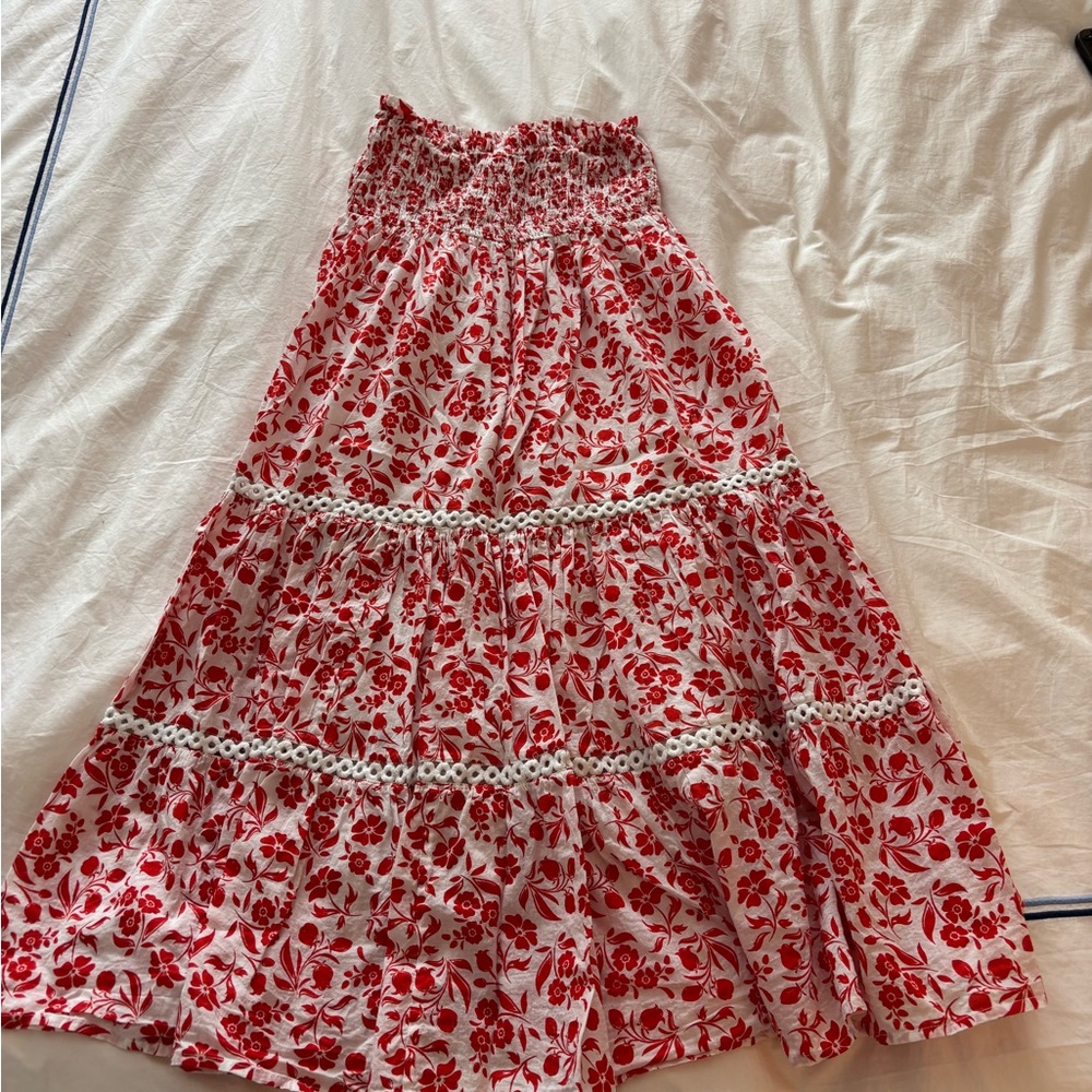 Olivia James the Label Floral Red Smocked Skirt